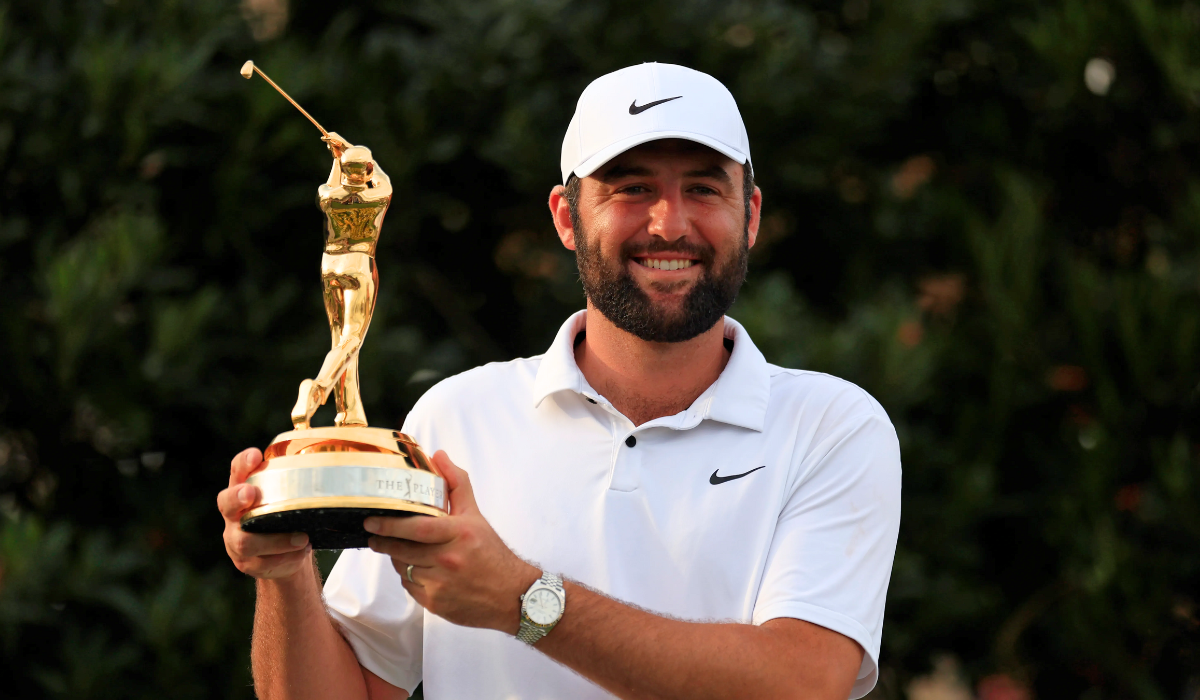 Scottie Scheffler with Players Championship Trophy in 2024