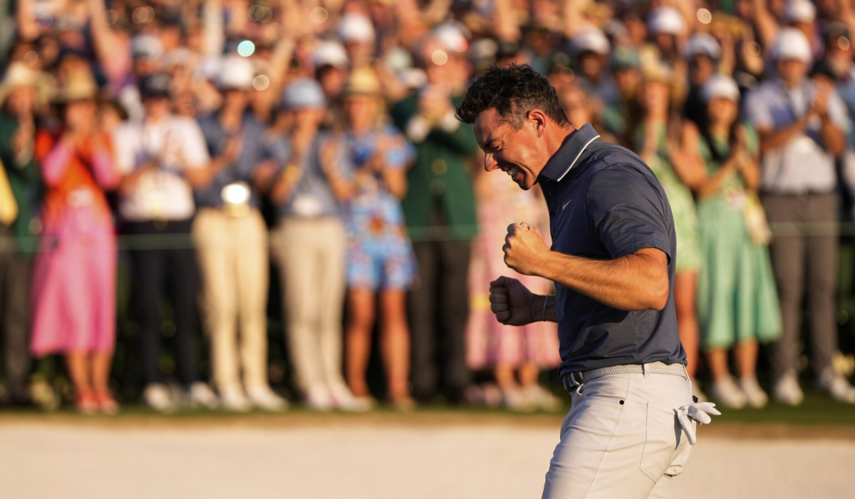 McIlroy celebrating his 2025 Masters playoff
