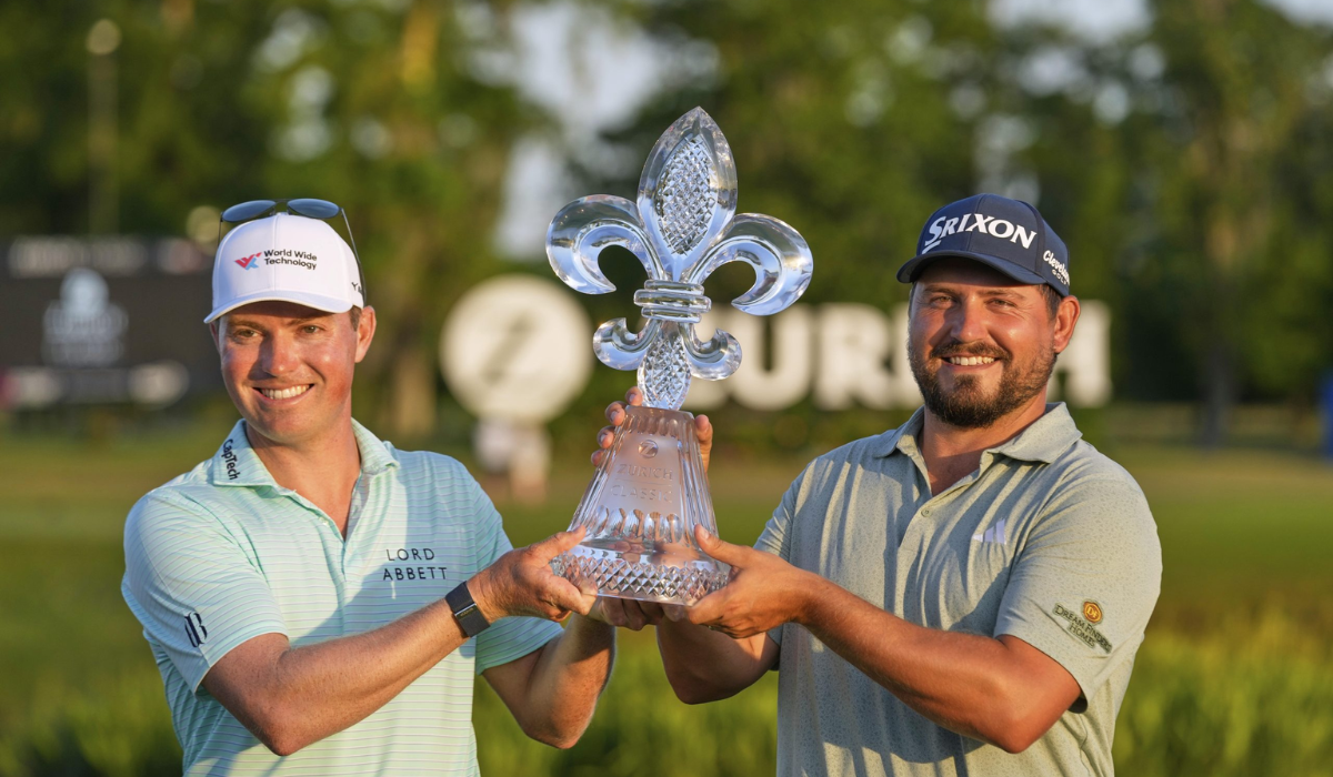 Andrew Novak and Ben Griffin with their Trophy at Zurich Classic 