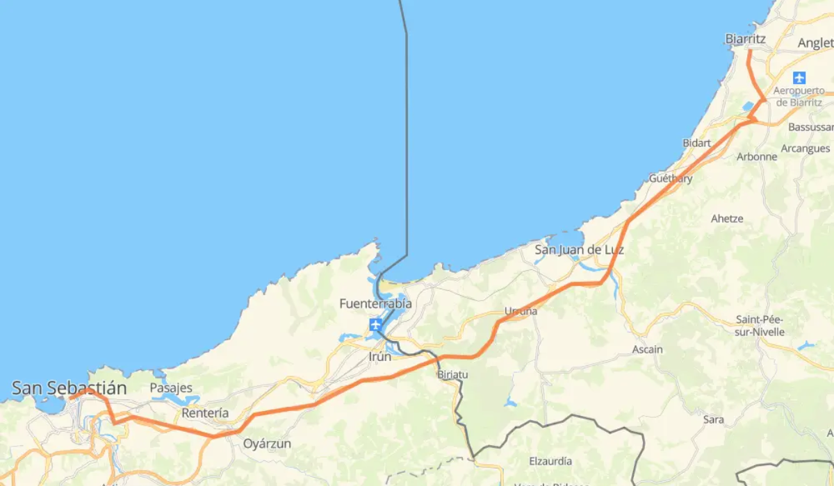 Distance between San Sebastián and Biarritz