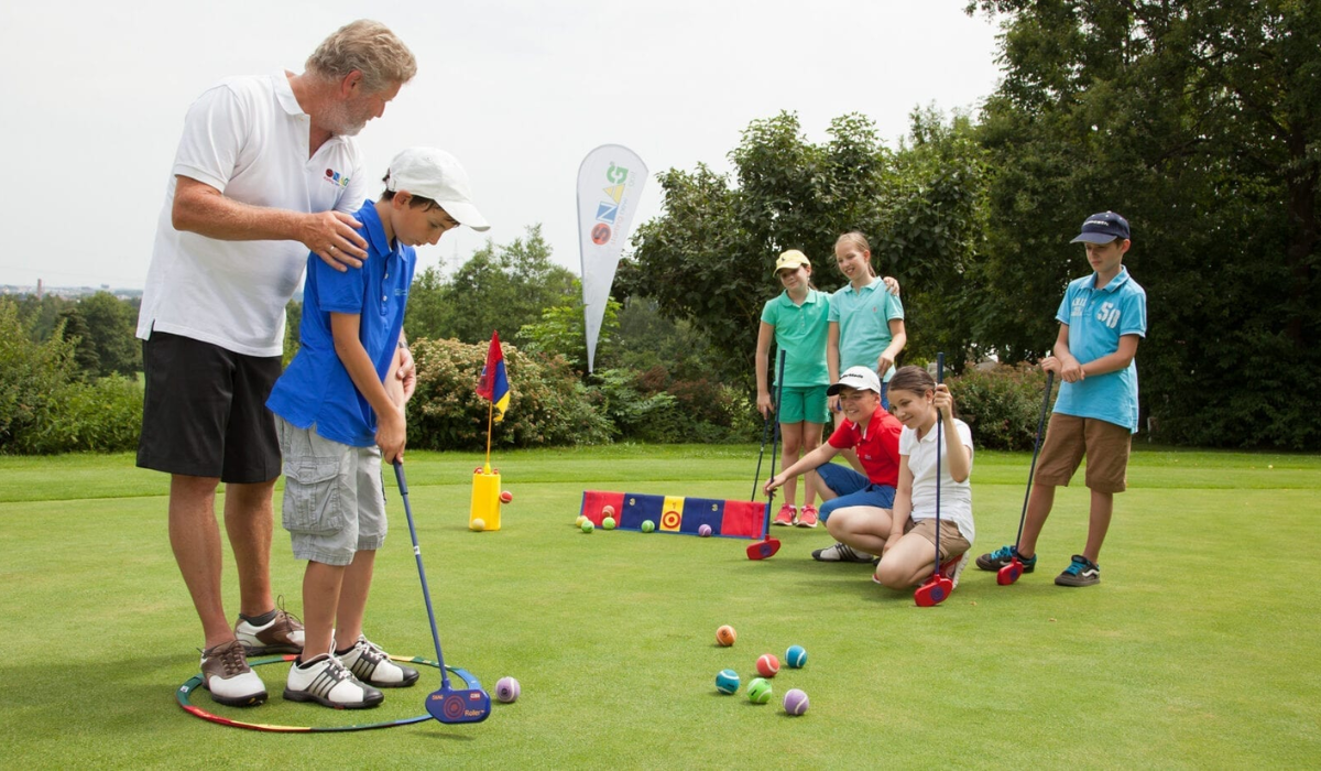 Kids Practicing Golf
