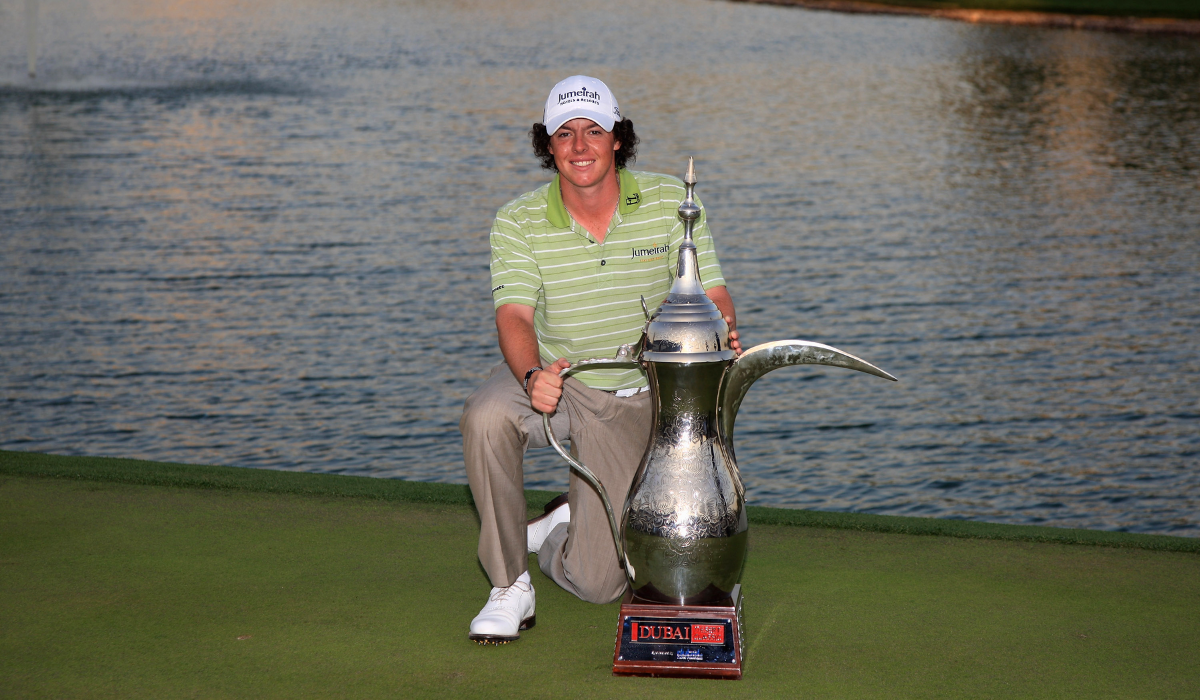 McIlroy celebrating his Dubai Desert Classic win in 2009