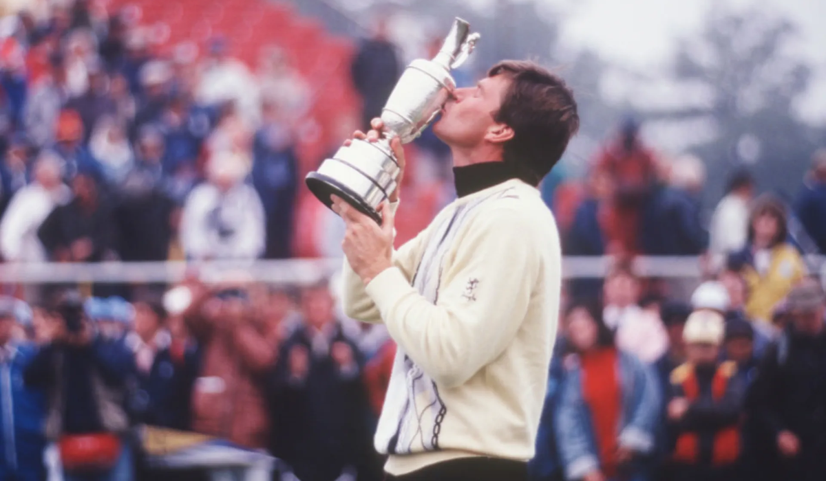 Nick Faldo holding the Claret Jug